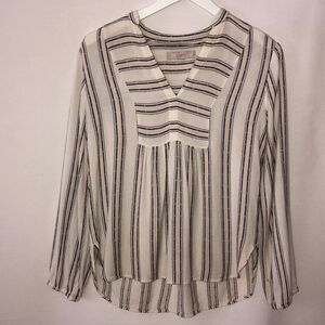 LOFT XS v-neck top, peach & black stripes